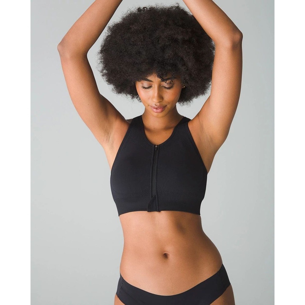 Soma Bra Womens Medium Black Sport Seamless Zip Front Sports Bra Racerback